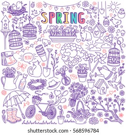 Spring Season Doodle Set. Freehand vector drawing isolated on white background.