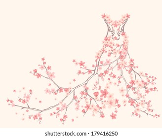 Spring Season Dress Design Made Of Tender Pink Flower Branches