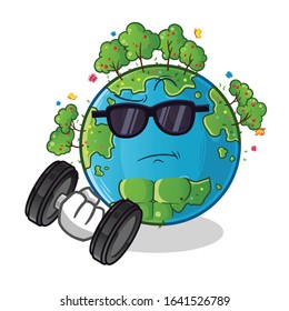 spring season. spring earth exercise with dumbbell cartoon. cute chibi cartoon mascot vector