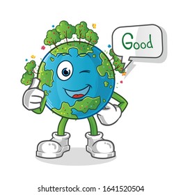 spring season. spring earth happy good thumbs up cartoon with bubble. cartoon mascot vector