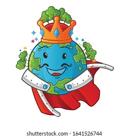 spring season. spring earth king with crown and robe cartoon. cute chibi cartoon mascot vector
