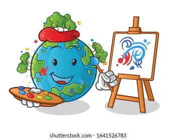 spring season. spring earth painting cartoon. artists and painters cute chibi cartoon mascot vector
