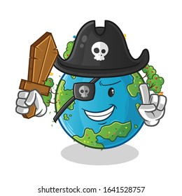 spring season. spring earth pirate with wooden swords and hooks. cute chibi cartoon mascot vector