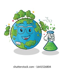 spring season. spring earth scientists hold chemical tubes and wear glasses cartoon. cute chibi cartoon mascot vector