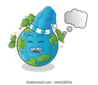 spring season. spring earth sleeping cartoon. dreaming with bubble and sleeping hat. cute chibi cartoon mascot vector