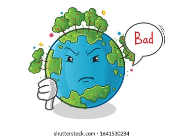 spring season. spring earth thumbs down angry with bubble cartoon. cute chibi cartoon mascot vector