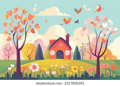 spring season flat design vector illustration, spring season background vector illustration