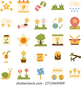 Conjunto de Colección de estilo de icono plano de temporada de primavera 1