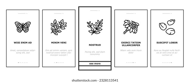 spring season flower nature onboarding mobile vector. flora plant, green leaf, blossom garden, beauty fresh tree, grass sky, beautiful spring season flower nature color line illustrations