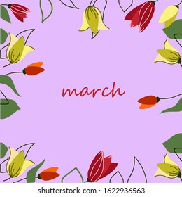 Spring season flower pattern on violet background with tulips