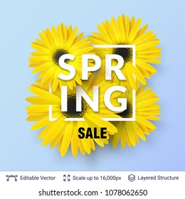 Spring season flowers and sale text. Beautiful vector background editable for ad posters, banners and flyers.