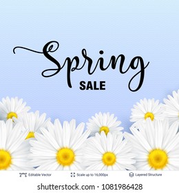 Spring season flowers and sale text. Beautiful vector background editable for ad posters, banners and flyers.