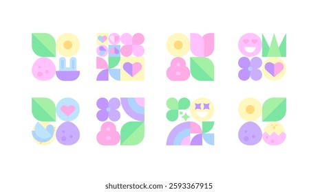 Spring season and holidays. Set of flat doodles. Vector file.