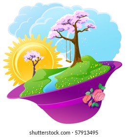Spring season icon with flower hills