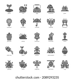 Paquete de iconos de temporada de primavera para el diseño de su sitio web, logotipo, aplicación, interfaz de usuario. Diseño de glifos de iconos de la temporada de primavera. Ilustración gráfica vectorial y trazo editable.