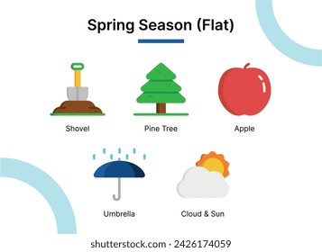 Spring Season Icon Set in Flat Color Style Suitable for web and app icons, presentations, posters, etc.
