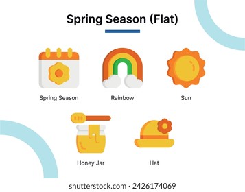 Spring Season Icon Set in Flat Color Style Suitable for web and app icons, presentations, posters, etc.