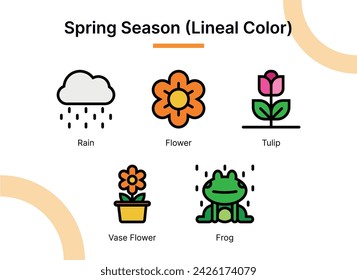 Spring Season Icon Set in Lineal Color Style Suitable for web and app icons, presentations, posters, etc.