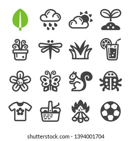 spring season icon set, vector and illustration