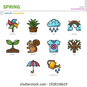 spring season icon set,filled outline style,vector and illustration