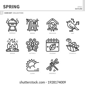 spring season icon set,outline style,vector and illustration