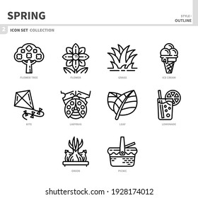 spring season icon set,outline style,vector and illustration