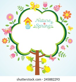 Spring Season Icons with Tree Frame Shape