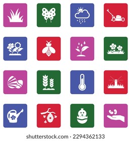 Spring Season Icons. White Flat Collection In Square. Vector Illustration.