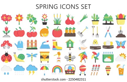 spring and season multi color icons set. contain leaf, flower, animal, gardening and more. vector EPS 10 ready convert to SVG. use for modern concept, UI or UX kit, web and app