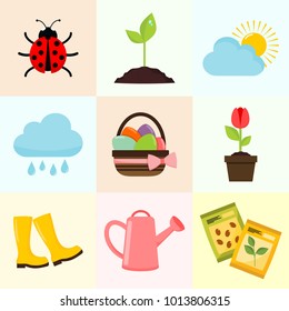 Spring Season Object Drawing Vector Illustration Graphic Design Set