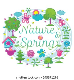 Spring Season Object Icons Heading Hand Draw Style