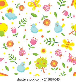 Spring Season Object Icons Seamless Pattern