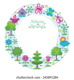 Spring Season Object Icons Wreath Hand Draw Style