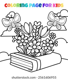 Spring season outline coloring page vector illustration