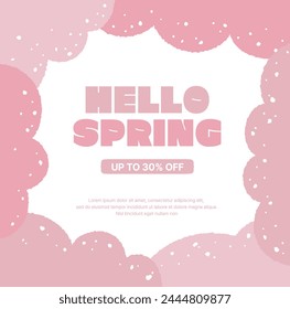 Spring season pink concept banner frame background illustration. The typography title for the spring sale event reads 'Hello Spring'.