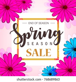 Spring season sale  background frame with beautiful colorful flower. Vector illustration template.banners.Wallpaper.flyer, invitation, posters, brochure, voucher discount.