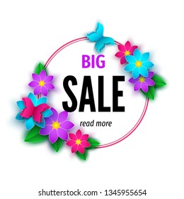 Spring  season  sale banner with  flowers. Clearance offer. Floral colorful  bright background. Vector   design elements for promotion offer, fashion, poster, voucher, greeting card.