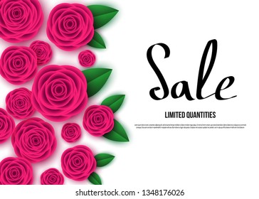 Spring  season  sale banner with  flowers. Rose. Clearance offer. Floral colorful  bright background. Vector   design elements for promotion offer, fashion, poster, voucher, greeting card.