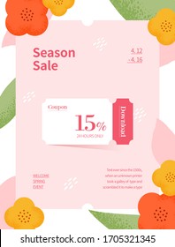 Spring season sale. Coupon web page of flower illustration. Flower frame vector illustration.