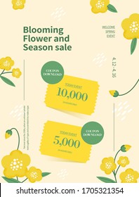 Spring Season Sale. Coupon Web Page Of Flower Illustration. Flower Frame Vector Illustration.