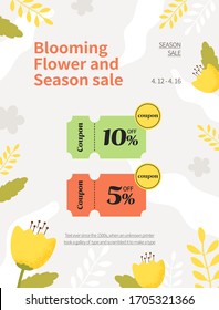 Spring season sale. Coupon web page of flower illustration. Flower frame vector illustration.