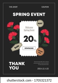 Spring Season Sale. Coupon Web Page Of Flower Illustration. Flower Frame Vector Illustration.