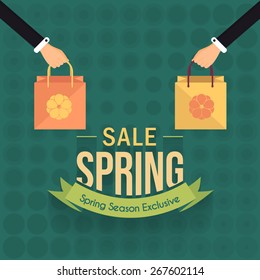 Spring Season Sale Flat Background and Web Banner Vector Illustration