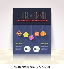 Spring Season Sale Flat Background, Hanging Flowers Announcement, Flyer, Poster Design