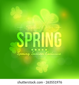 Spring Season Sale Theme, Green Abstract Blurred Background Web Banner