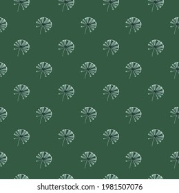 Die Frühlingszeit nahtlos Muster mit doodle palm licuala Formen. Grüner Hintergrund. Einfaches Design. Entworfen für Stoffdesign, Stoffdruck, Umhüllung, Abdeckung. Vektorgrafik.