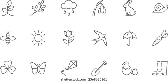 Spring Season | Set of line icons with editable stroke