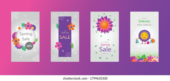 Spring Season Templates which can be used for advertisements, sales, discounts and offers. 
Pink and purple flowers which gives pleasant feel and colorful spring seasonal online shopping