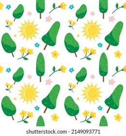spring season tree and flower cute seamless pattern vector 4k