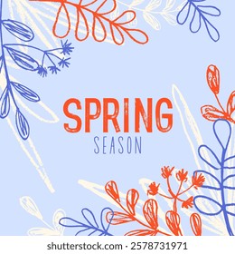 Spring season. Trendy design with spring branches and twigs with leaves. Great for seasonal posters, greeting cards, banners or invitations.